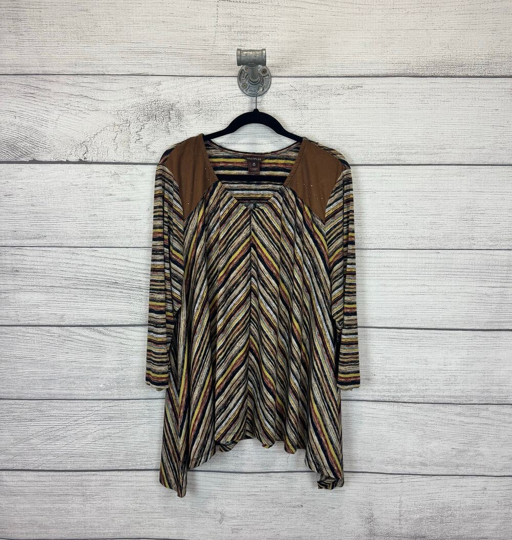 Multiples Plus Size Fall Striped Black Yellow Blouse Size 3X
